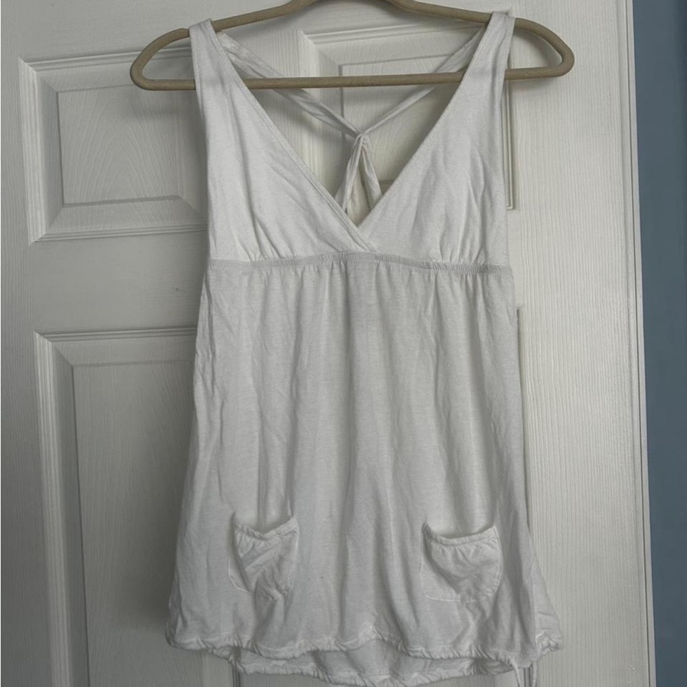 White Sleeveless Top with Pockets